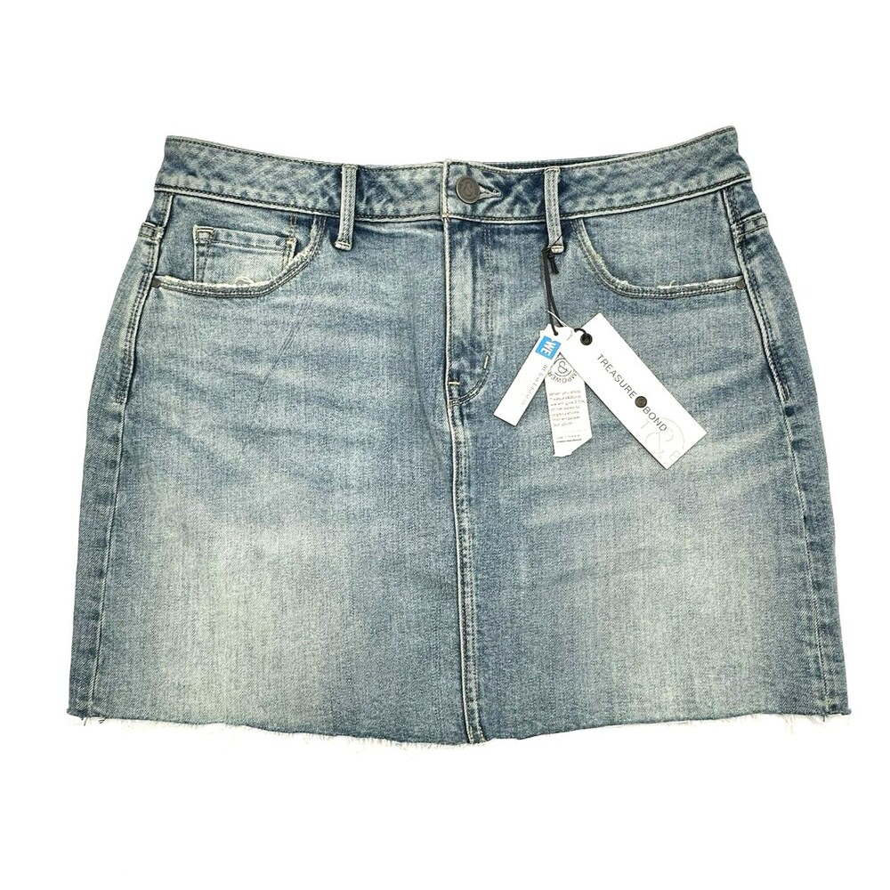 Denim Jean Mini Skirt Size 28 US 6 Gravel Light Vintage Raw Hem Treasure & Bond